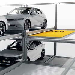The visualisation shows the arrangement of cars in a parking system