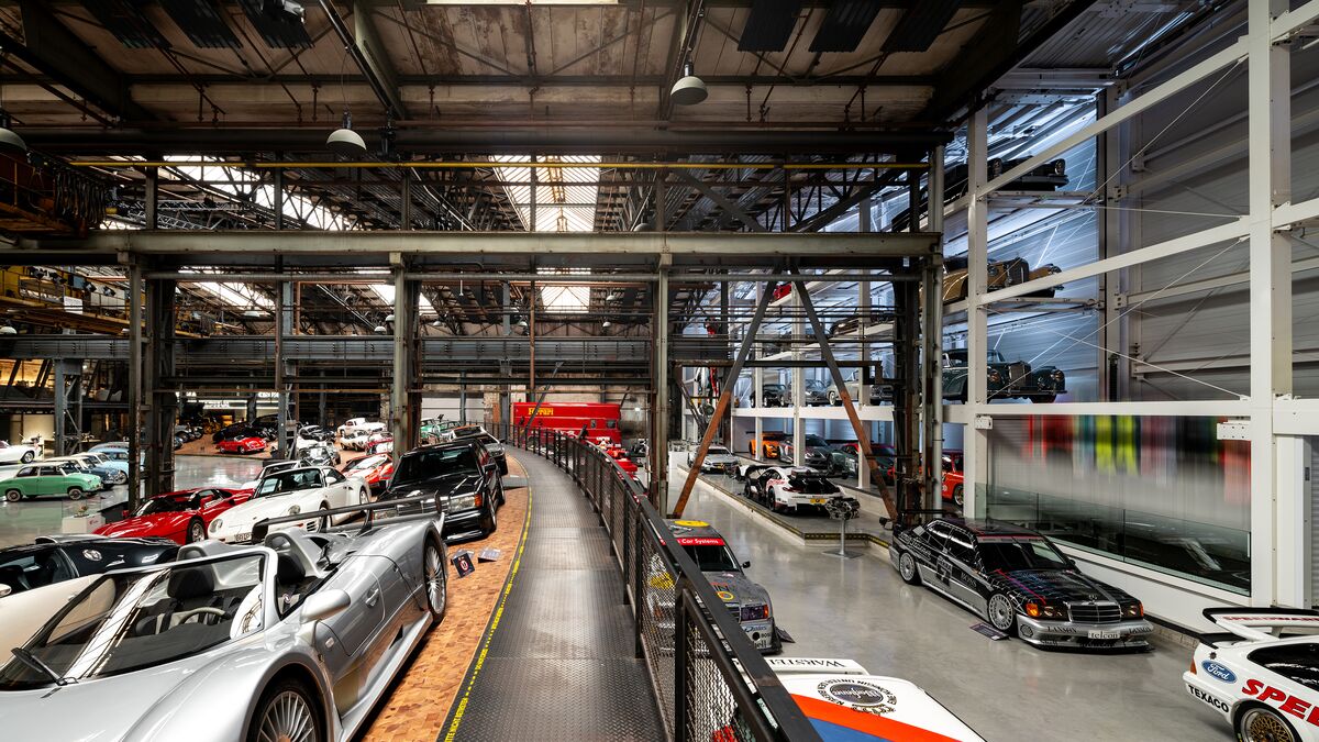 A general view of the museum hall with the cars