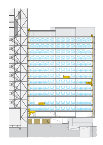 The graphic shows the front view of the building.