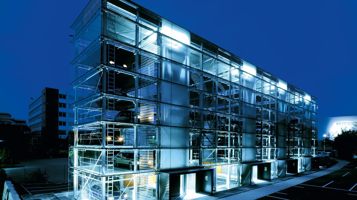 Exterior view of the Parksafe in the dark