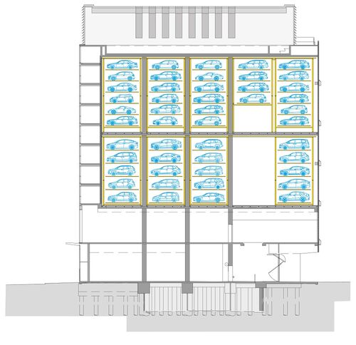 The graphic shows the building from the side.
